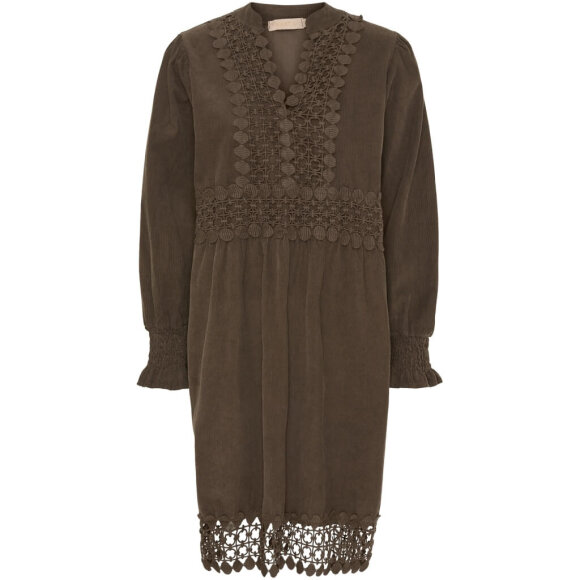 Marta kjole brun fløjls - Mellemlange kjoler - MARTA