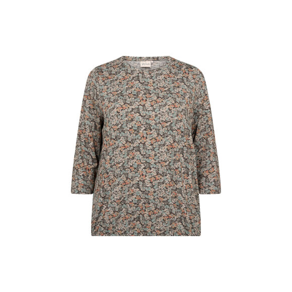 Wasabi Bluse Turkis blomstret - Overdele til Plus size - Wasabiconcept