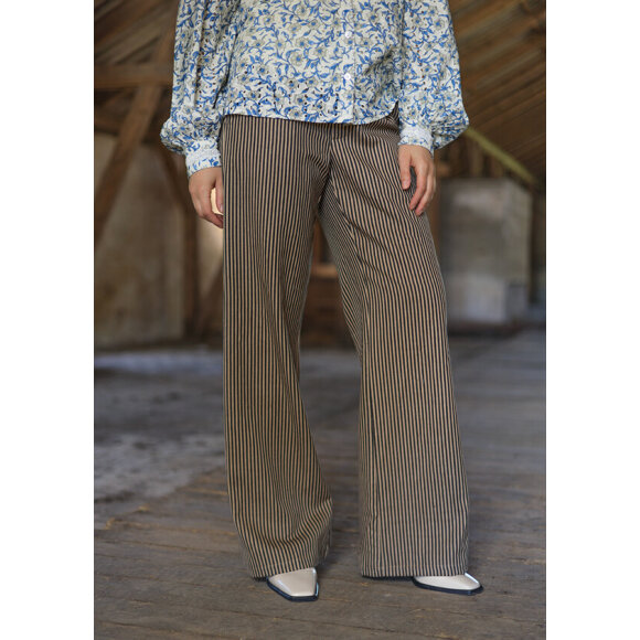 Black Colour Bukser Stribet Sort/Camel - Dame - Bukser  - Black Colour