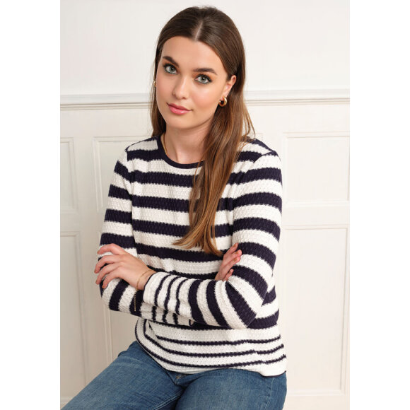 Skovhuus strik blå/hvid striber - Lækre striktrøjer til kvinder - Skovhuus
