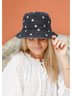 Black Colour bøllehat denim m/blomster - Diverse - Black Colour