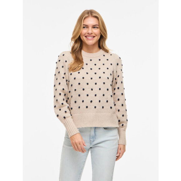 Vila Strik creme/dot - Lækre striktrøjer til kvinder - VILA