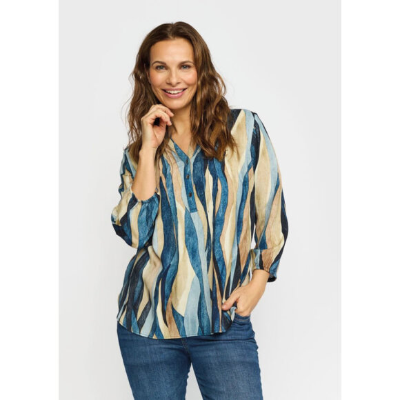 2-Biz bluse blå/sand mix - Dame - Bluser - 2-Biz