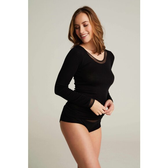 Femilet T-shirt L/Æ uld - SORT - Overdele til Plus size - femilet