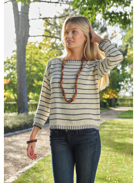 Skovhuus strik - creme/stribet - Lækre striktrøjer til kvinder - Skovhuus