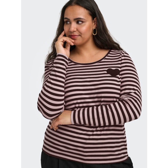 Only Carmakoma Bluse - brun/rosa stribet  - Overdele til Plus size - ONLY CarmaKoma