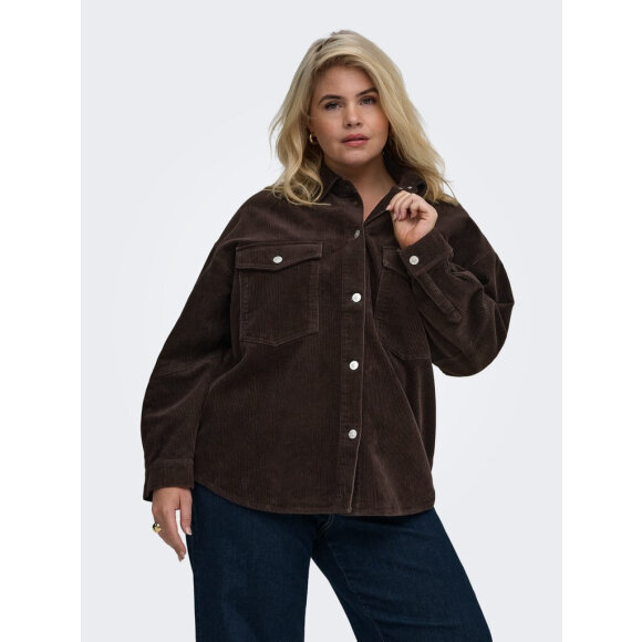 Only Carmakoma fløjls skjorte/jakke - brun - Overdele til Plus size - ONLY CarmaKoma
