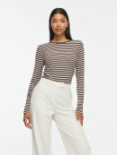 Vila T-shirt L/Æ - brun/sand striber - Dame - T-shirts - VILA