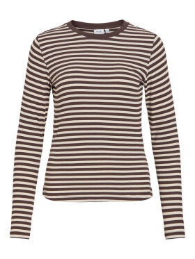Vila T-shirt L/Æ - brun/sand striber - Dame - T-shirts - VILA