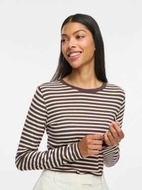 Vila T-shirt L/Æ - brun/sand striber - Dame - T-shirts - VILA Vila T-shirt L/Æ - brun/sand striber - Dame - T-shirts - VILA