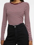 Vila T-shirt L/Æ - Bordeaux/rosa striber - Dame - T-shirts - VILA