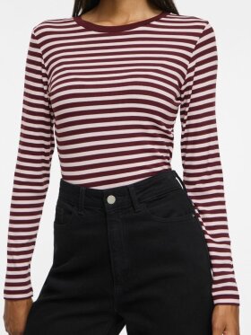 Vila T-shirt L/Æ - Bordeaux/rosa striber - Dame - T-shirts - VILA