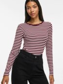 Vila T-shirt L/Æ - Bordeaux/rosa striber - Dame - T-shirts - VILA