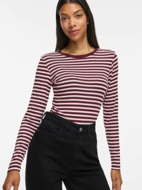 Vila T-shirt L/Æ - Bordeaux/rosa striber - Dame - T-shirts - VILA Vila T-shirt L/Æ - Bordeaux/rosa striber - Dame - T-shirts - VILA