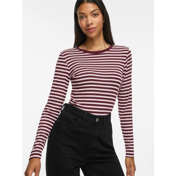 Vila T-shirt L/Æ - Bordeaux/rosa striber - Dame - T-shirts - VILA