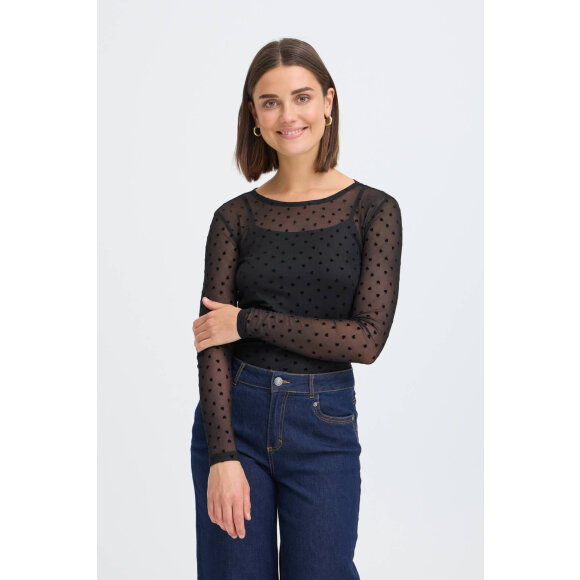 Fransa Mesh Bluse  - sort/hjerte - Dame - Bluser - FRANSA