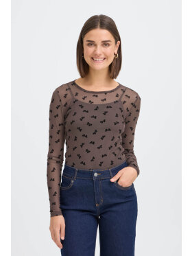 Fransa mesh bluse - brun/sløjfe - Dame - Bluser - FRANSA Fransa mesh bluse - brun/sløjfe - Dame - Bluser - FRANSA