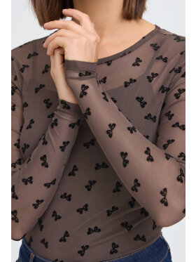 Fransa mesh bluse - brun/sløjfe - Dame - Bluser - FRANSA
