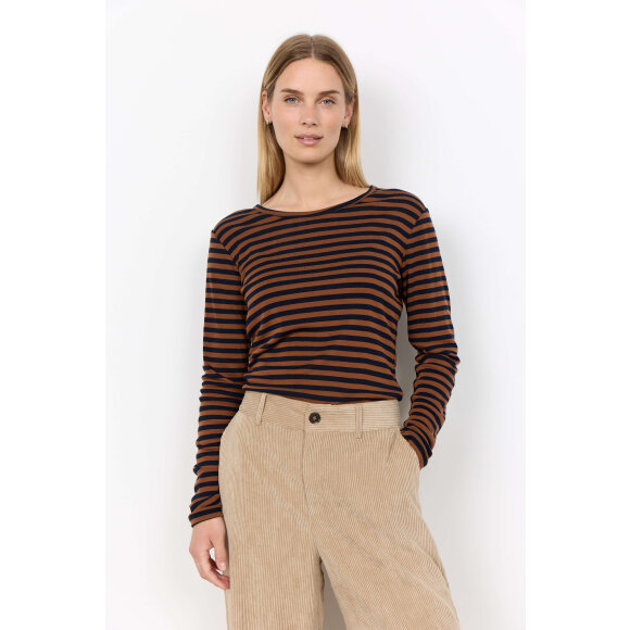 Soyaconcept T-shirt L/Æ - navy/camel stribet - Dame - Bluser - Soyaconcept 