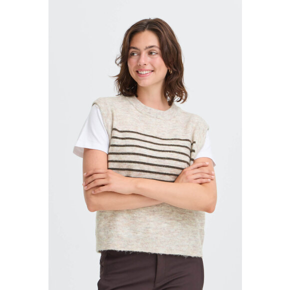 Fransa Vest - Sanny - Sand/striber - Dame - Veste - FRANSA