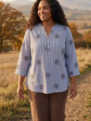 Cassiopeia bluse - Elissa - blå/brun - Overdele til Plus size - CASSIOPEIA