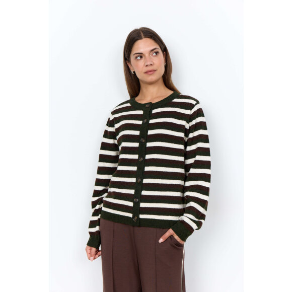 SoyaConcept cardigan - Orlean Stripe - brun/grøn/off - Lækre striktrøjer til kvinder - Soyaconcept 